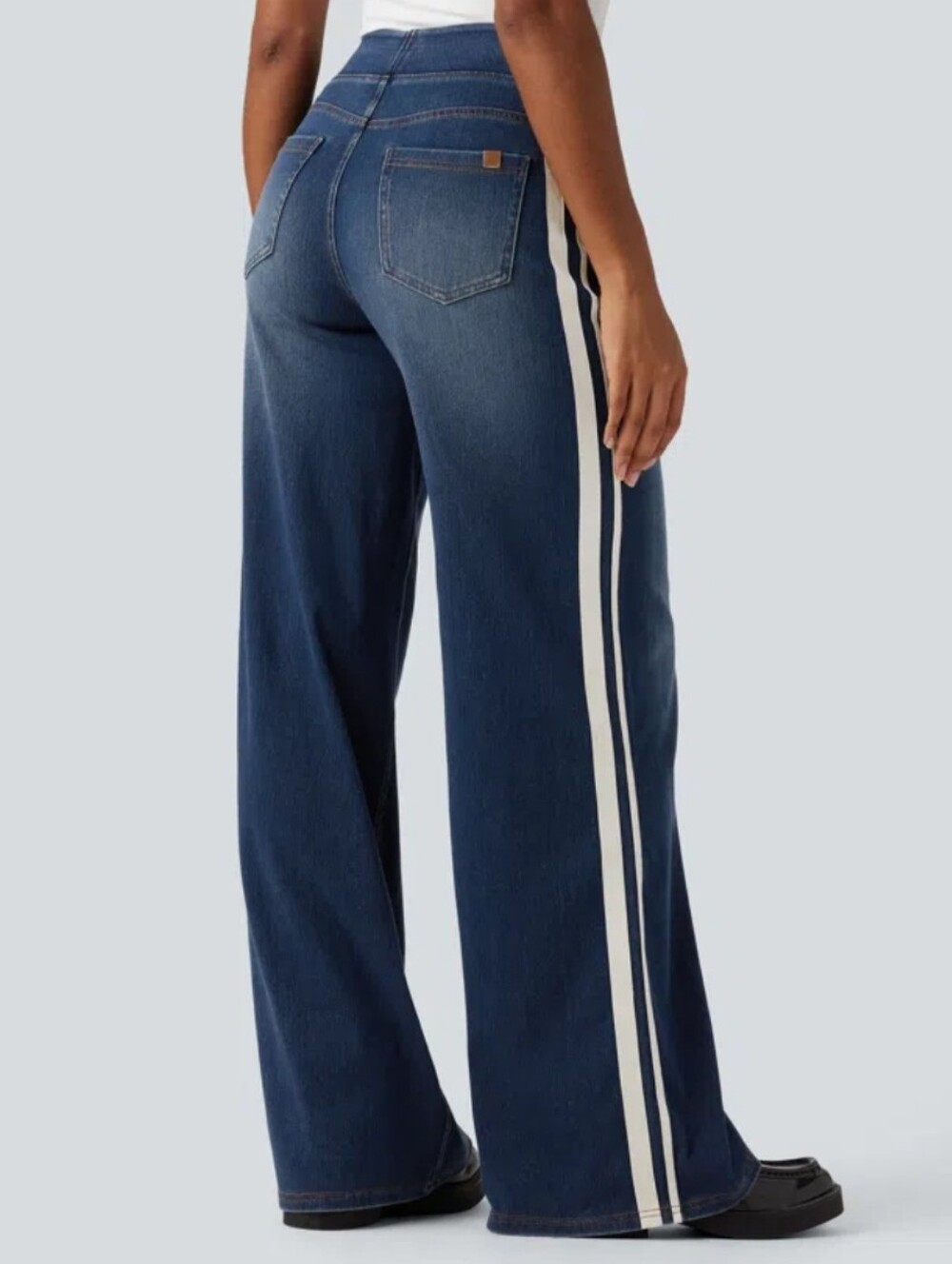 HALARA Flex High Waisted Stripe Wide Leg Casual Jeans with Pockets - Picture 6 of 6